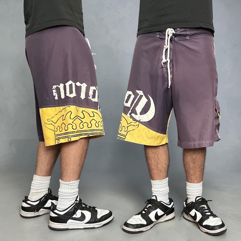 Corona Extra Board Shorts Purple Yellow Crown Logo Skater Y2K Size XL